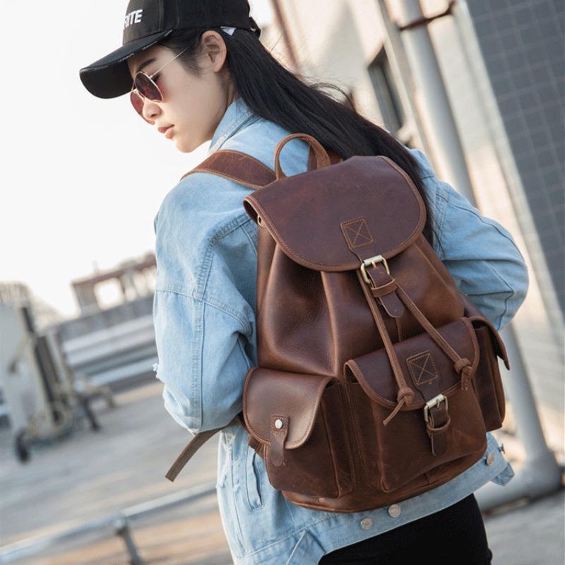 Crazy Horse Leather Outdoor Bag Leisure Travel Backpack Large Capacity Backpack Genuine Leather Travel Bag for Men