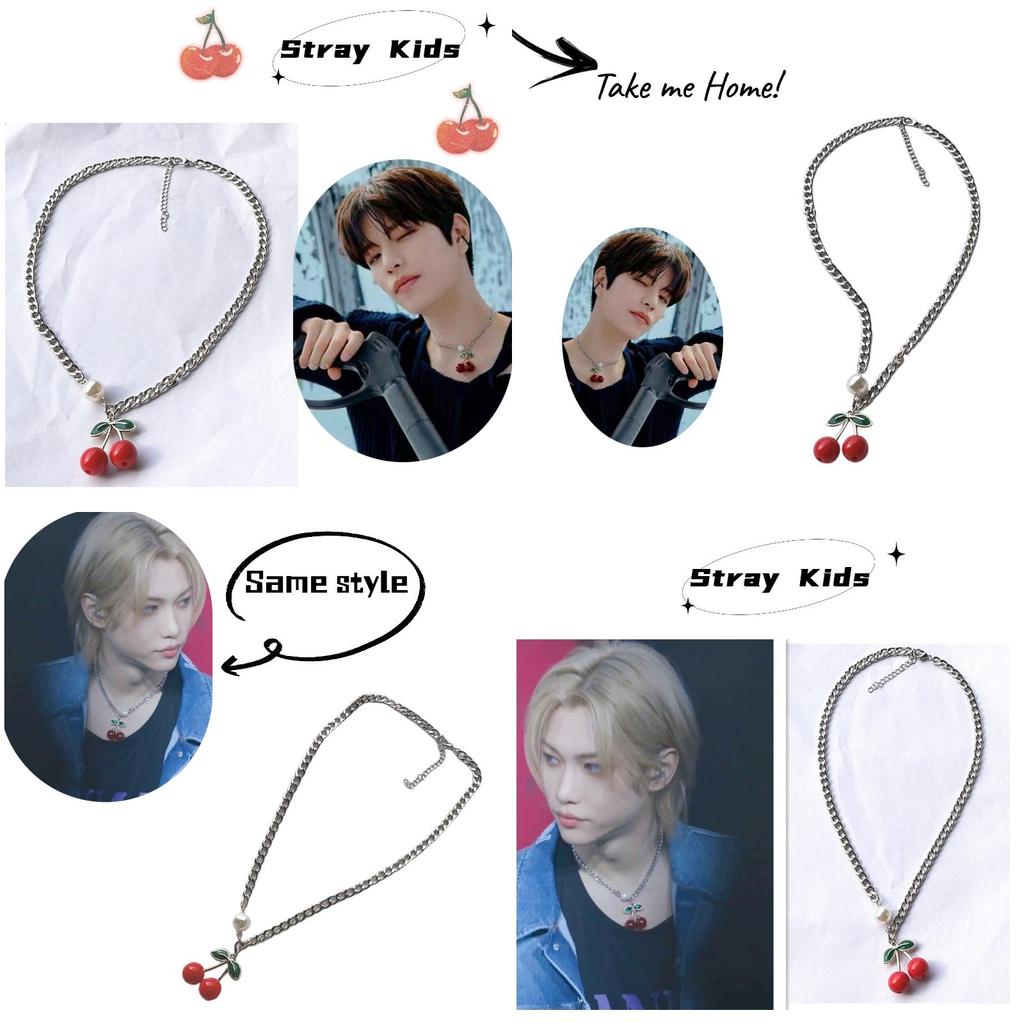 Stray Kids Felix Titanium Steel Cherry Necklace For Men Stylish Minimalist Chain Accessory