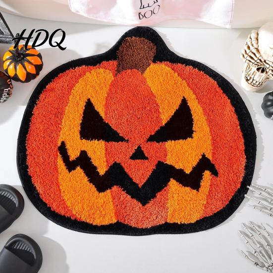 Stain-resistant Gothic Mat Halloween Bath Mat, Non-Slip Fluffy Ghost Rug, Pumpkin Absorbent Skin-friendly Soft Shower Bathroom Washable Area