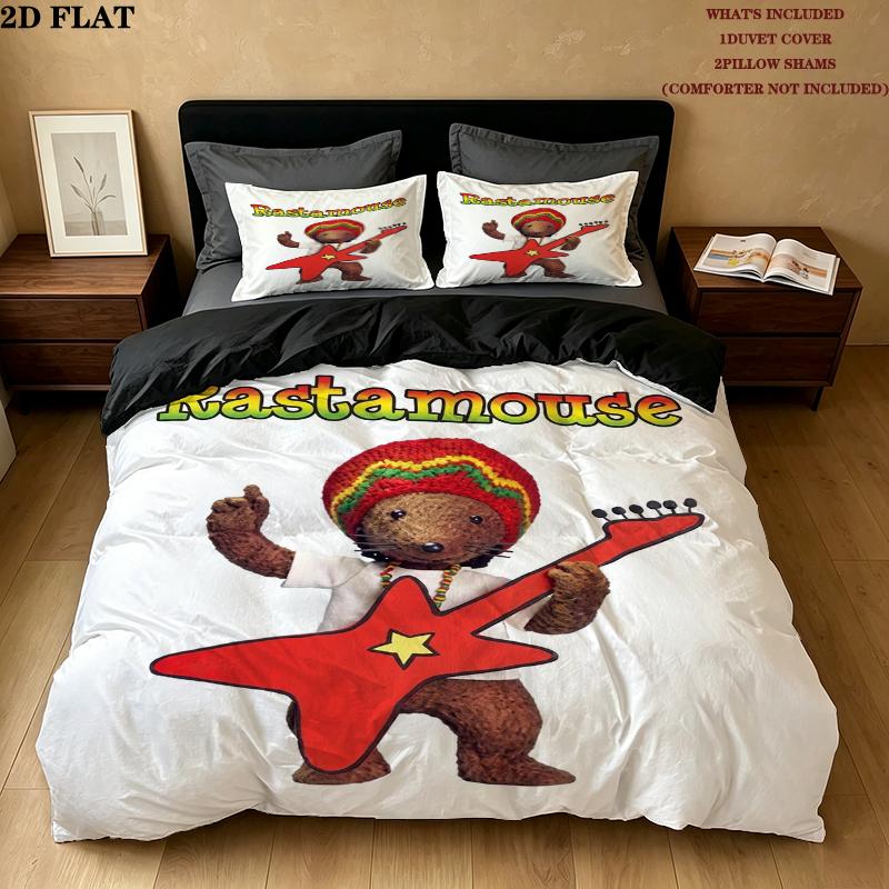 Rastamouse Da Easy Crew Pattern Bedding uilt Set uilt Cover Pillowcase Home Decoration Birthday Gift (1 * duvet cover + 2 * pillowcase without core)