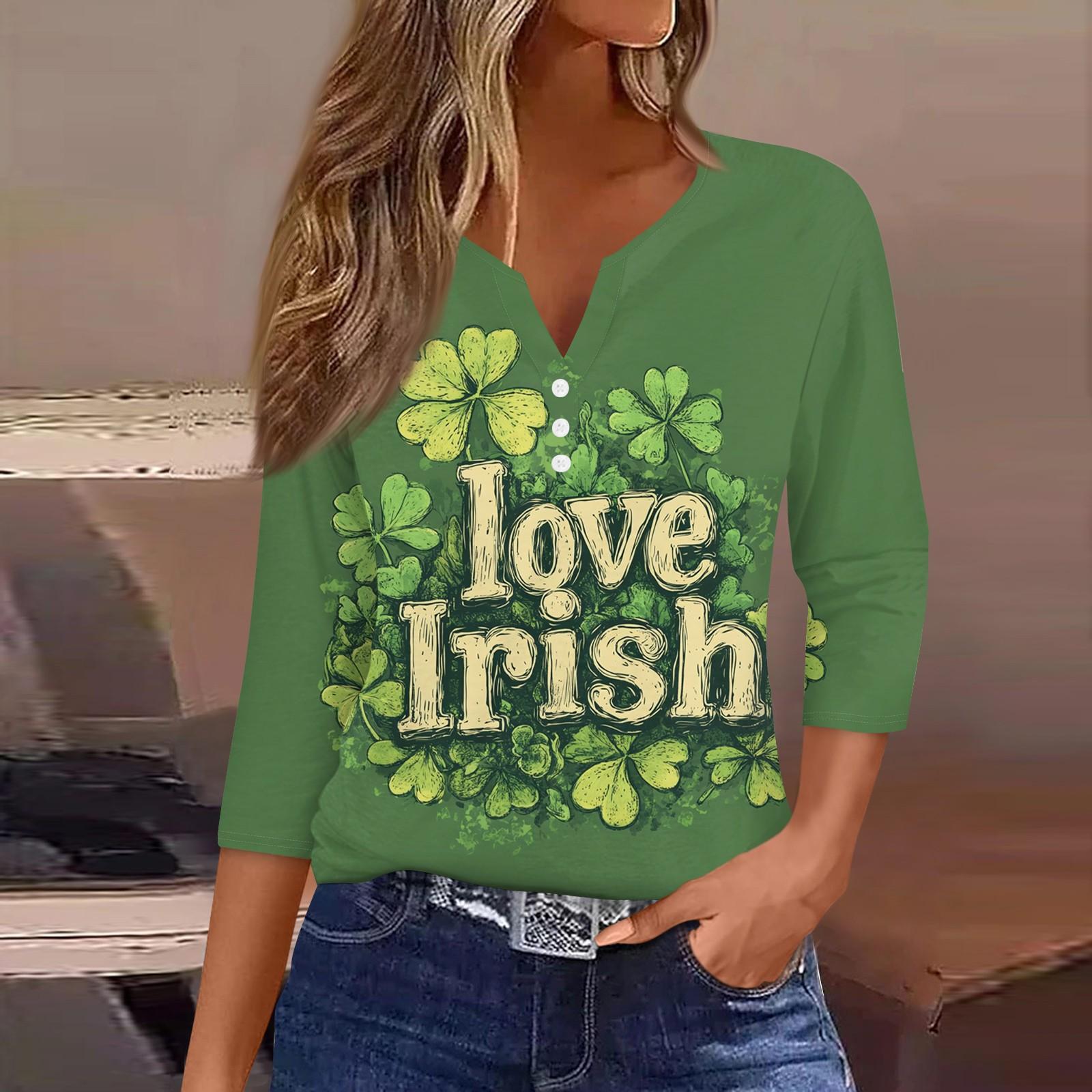 

Жен. Футболка Футболка С принтом Пуговицы Рукав 3/4 Повседневные Выходные Мода Классический V-образный вырез Обычный Топ L армия зеленый