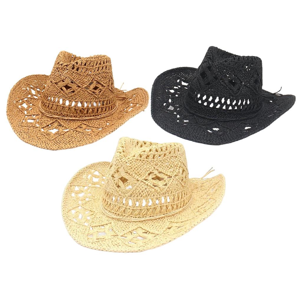 Fashion Summer Straw Cowboy Hat Handmade Weave Straw Hats, Sun Protection for Vacation Festival