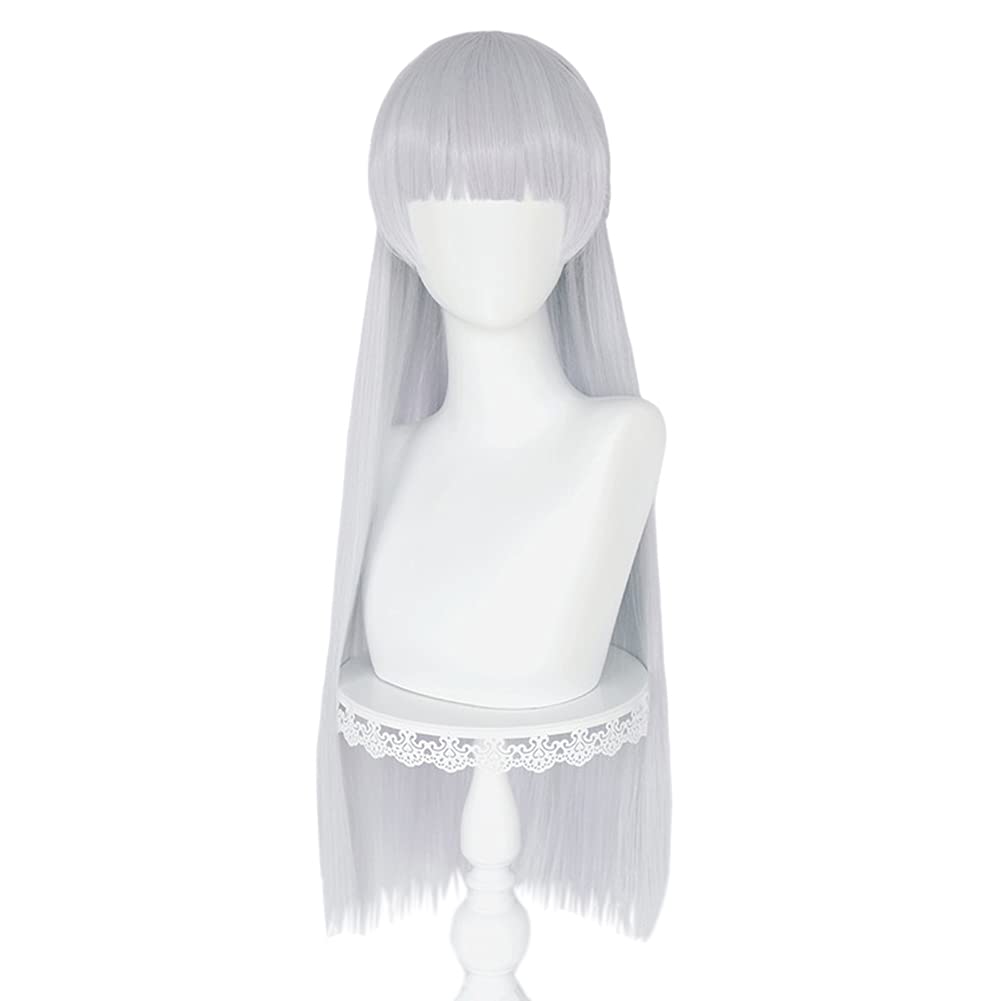 Gold Ship-style Cosplay Wig, Heat-Resistant, 80cm, for Disguise, Includes Net and Comb, Light Purple and Silver Mix (Wig, Ears, and Tail)