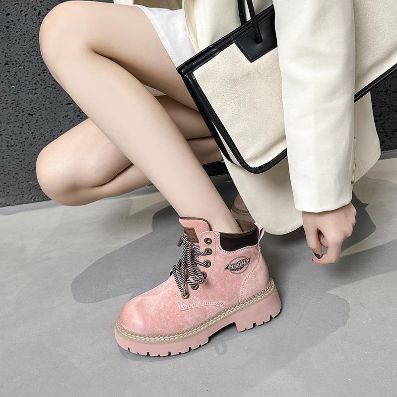 2025 new inner heightening Martin boots outdoor mountaineering retro velvet thermal tooling short boots British rhubarb boots