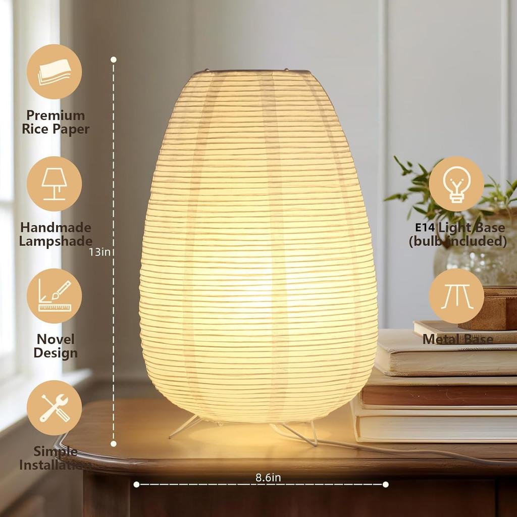 Small Rice Paper Lamp, Japanese Lamp Paper Lantern, Paper Shade Table Lamp, Paper Lamp for Desk, Bedside Lantern Lamps for Bedrooms Night Light