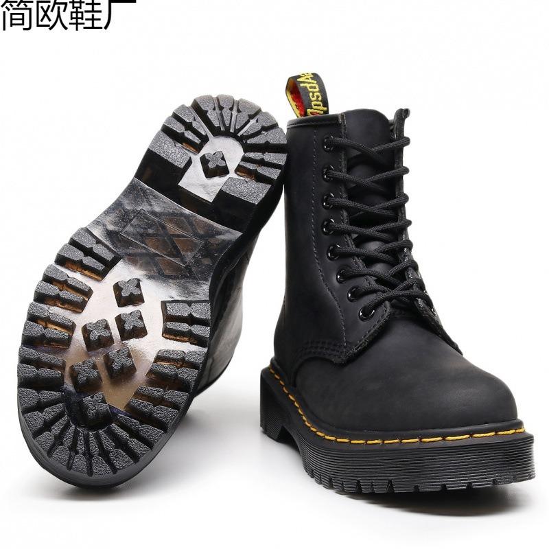 Martin Boots High-top Tooling Boots Women's Head Layer Crazy Horse Black Short Boots Men's and Women's Leather Boots Round Head