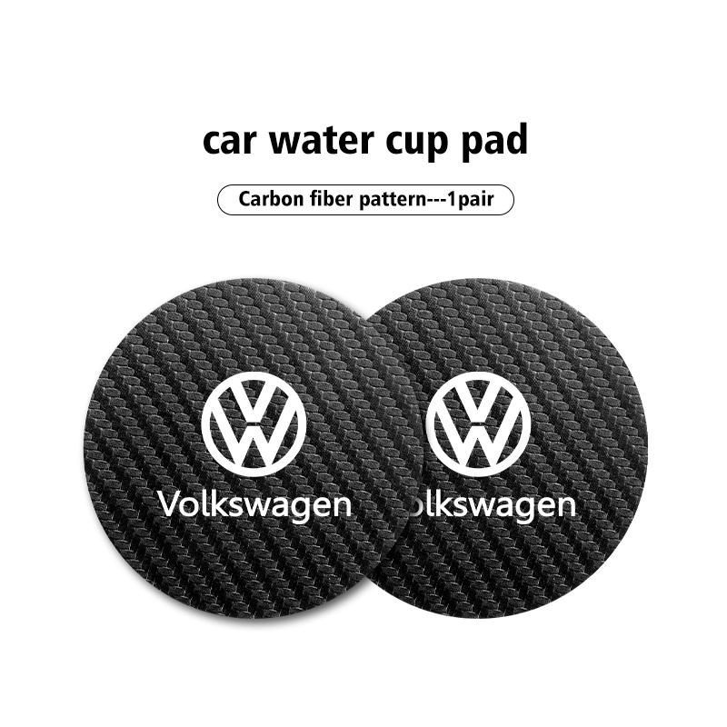 BIG1 For Volkswagen VW 2pcs Carbon Fiber Car Cup Mat Non Slip Water Cup Coaster Scirocco Passat Polo B5 B6 B7 CC Tiguan Sharan Touran