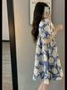 New Summer Fashion: High-End Mid-Length Maternity Dresses with Printed Puff Sleeves