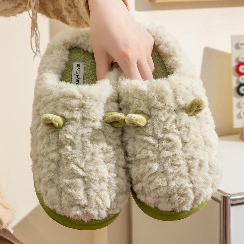 Women's and Men's 2024 Autumn Winter Thick Sole Fleece Slippers for Home