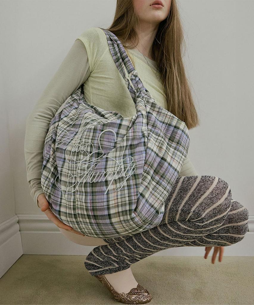 Sculptor Plaid Big Hobo Bag Sage