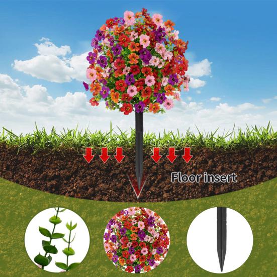 Artificial Violet Topiary Ball UV Resistant Violet Blooms Fake Evergreen Plants Flowers Brush with Ground Spike for Outdoor Indoor Garden Decor