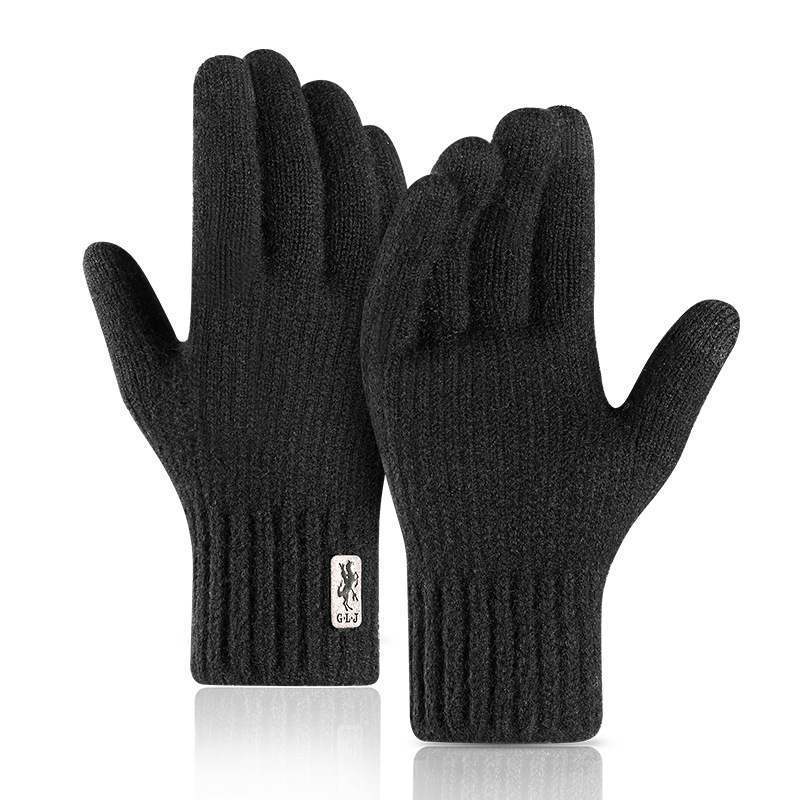 Herren Strickhandschuhe Winter Winddicht Reiten Touchscreen Handschuhe Kamel Fleece Warm Studentenhandschuhe