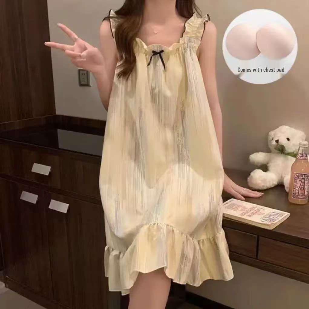 Süßes Mädchenhaftes Prinzessinnen-Nachthemd mit Brustpolstern - Lockerer Umstandssommerpyjama