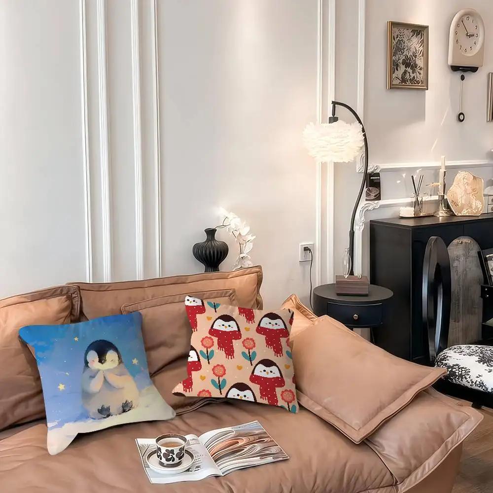Cute Penguin Cushion Cover Car Throw Pillow Case For Sofa Car Christmas Gift 40x40cm 45x45cm