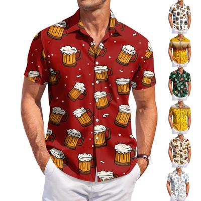 Męska casualowa koszula z krótkim rękawem na guziki z nadrukiem festiwalu piwa Oktoberfest Lekka oddychająca koszula letnia