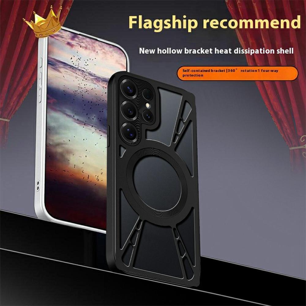 For Samsung Galaxy S25 Ultra Case Magnetic Kickstand Hollow Heat Dissipation Silicone+PC+Metal Bumper Phone Cover