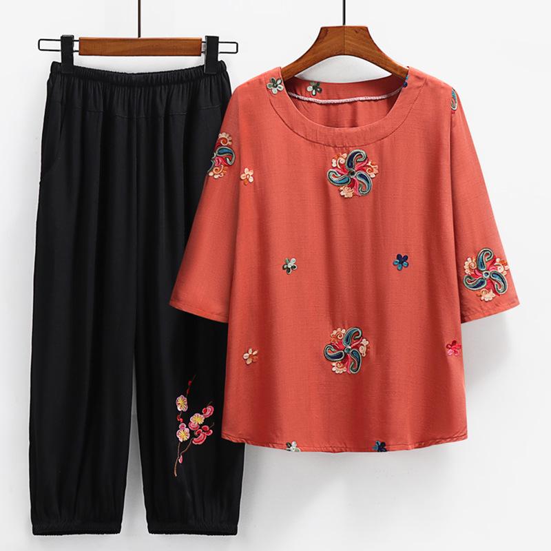 Stylish Summer Seven-Sleeve Top Set for Middle-Aged and Older Women