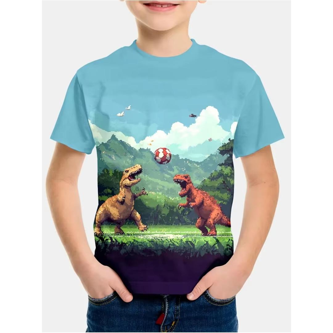 

Одежда для мальчиков 3D-принт Красочная футболка с динозавром Летняя уличная Смешная футболка для ребенка Одежда для мальчиков Футболка с коротким рукавом Топ 140
