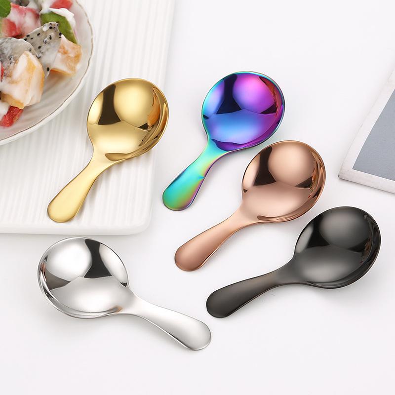 Roztomilá nerezová lžička s krátkou rukojetí zlatá na zmrzlinu, čaj, kávu, dětská lžička, kuchyňská kořenka, naběračka na koření