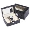 3 Grids PU Leather Watch Box Transparent Glass Window Watch Storage Display Case