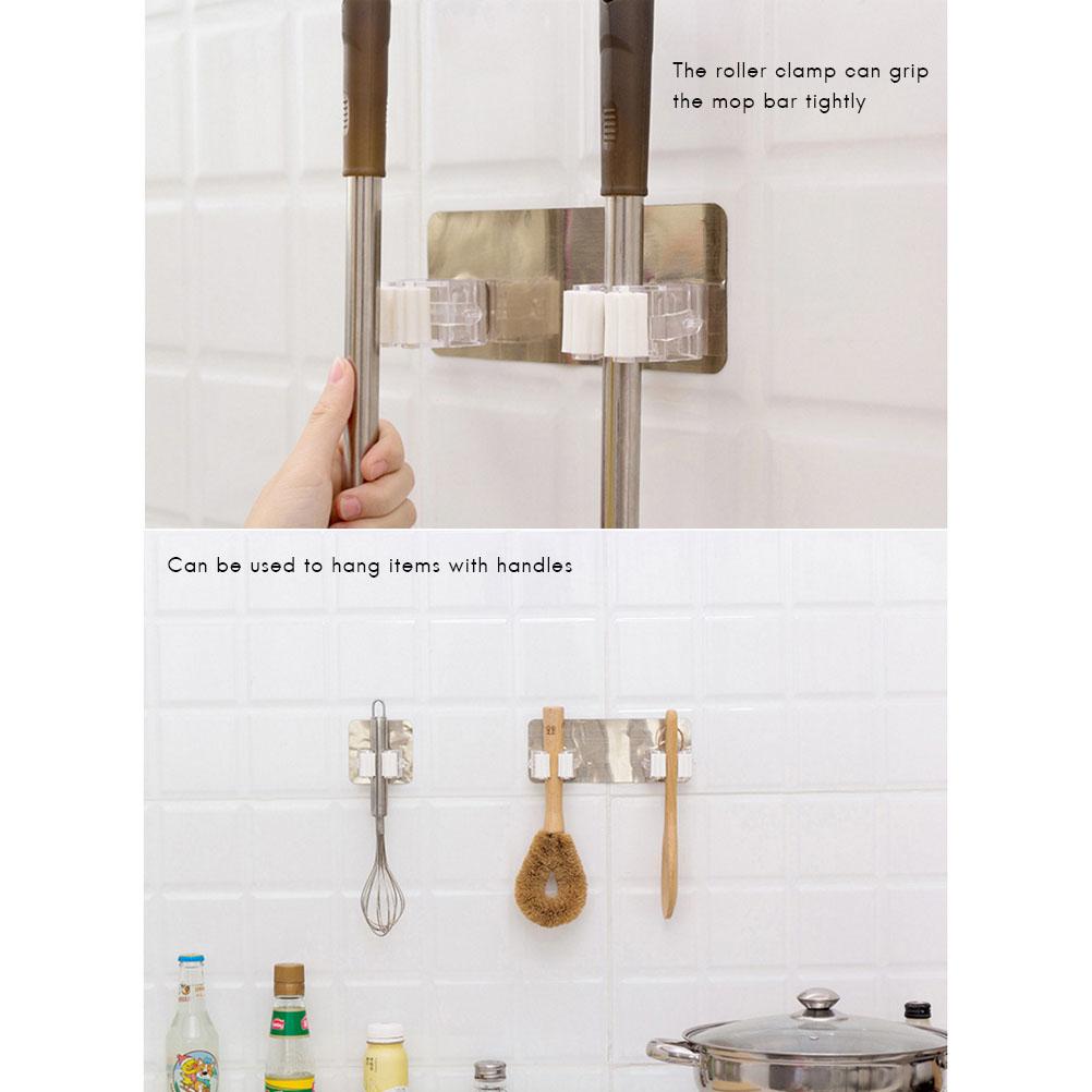 Wall Mount Mop Hanger Traceless Powerful Sticky Bathroom Mop Clip Holder