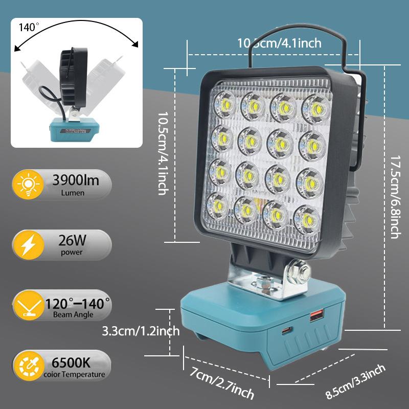 1Pcs Spotlights Camping Lamp 18V Lithium Battery Case Bl1830 Led Working Lights Flashlight Torch For Bl1860 Li-Ion Cell Pack