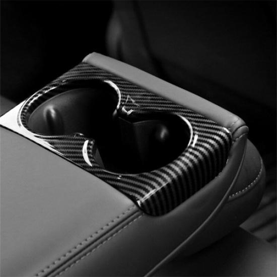 ABS Carbon Fiber Rear Water Cup Holder Cover For Tesla Model 3 Highland 2024