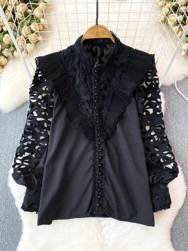 Γυναικεία γυναικεία μπλούζα σε στυλ vintage δικαστήριο με μακρυά μανίκια με φαναράκια πουκάμισα γυναικεία μπλούζα