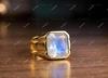 Rainbow Moonstone Ring, 14k Gold Vermeil Men's Signet Ring, Father's Day Gift Ring For Him