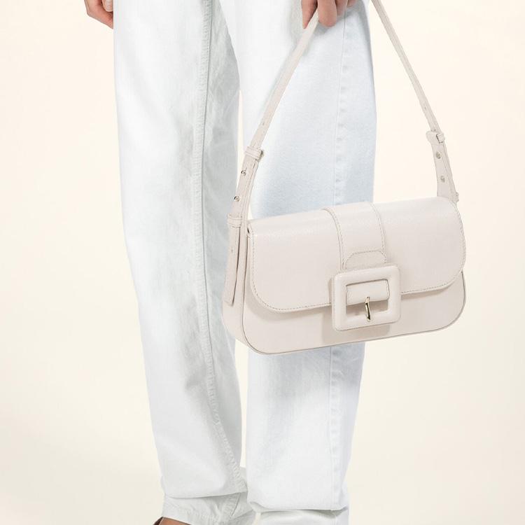 Bally Simple Solid Color Goat Leather Tote Shoulder Bag Women Bags Bone-White 6302775