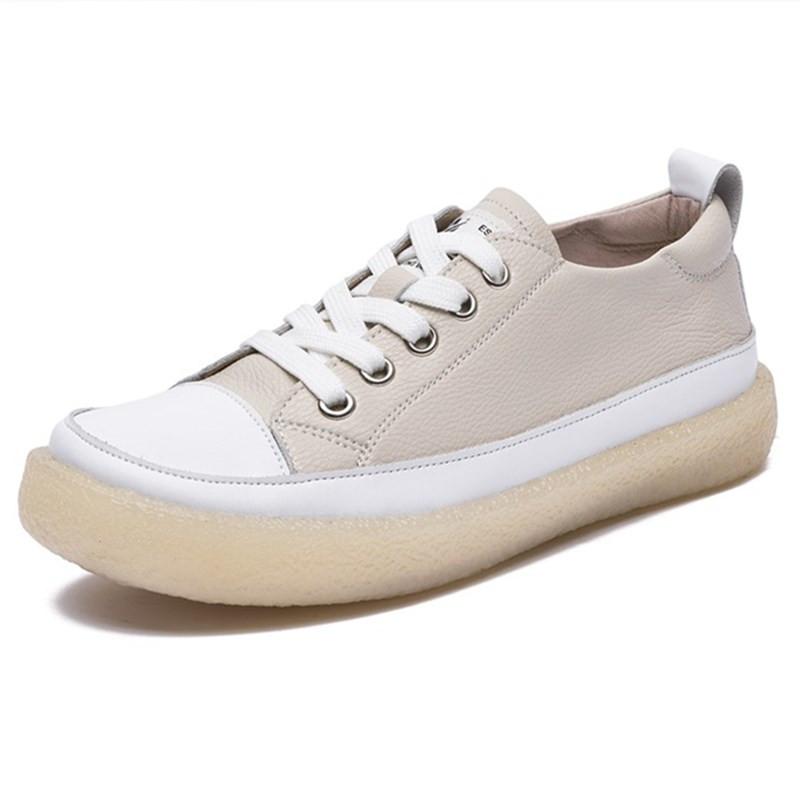 Fashion Women Spring Shoes 2025 New Genuine Leather Trend Color Matching Women Shoes Flat Bottom Lace-up Casual Girl Student Shoes