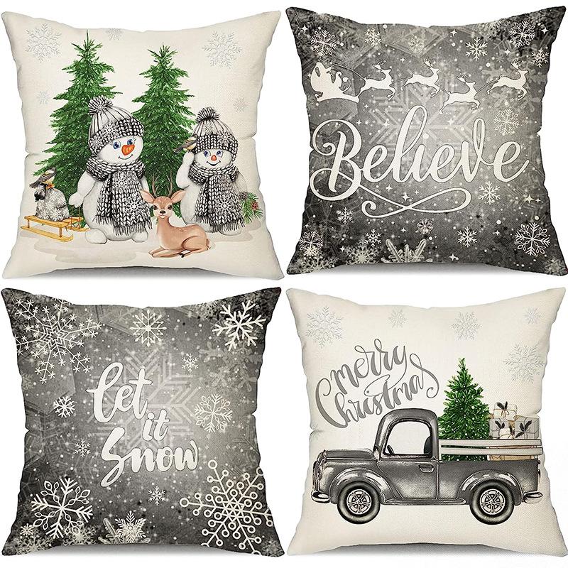 Christmas Snowman Bell Pillowcase Living Room Bedroom Bed Backrest Cushion Home Festive Atmosphere Decoration Backrest