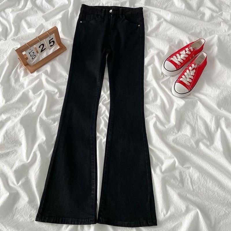 Black High-Waisted Stretch Micro-Flare Jeans for Women - Slimming Spring/Autumn Style S