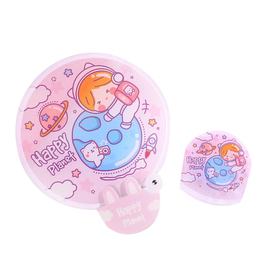 Handlicher runder Faltfächer mit niedlichem Cartoon-Muster, klein, leicht, leuchtende Farben, faltbarer Fächer für