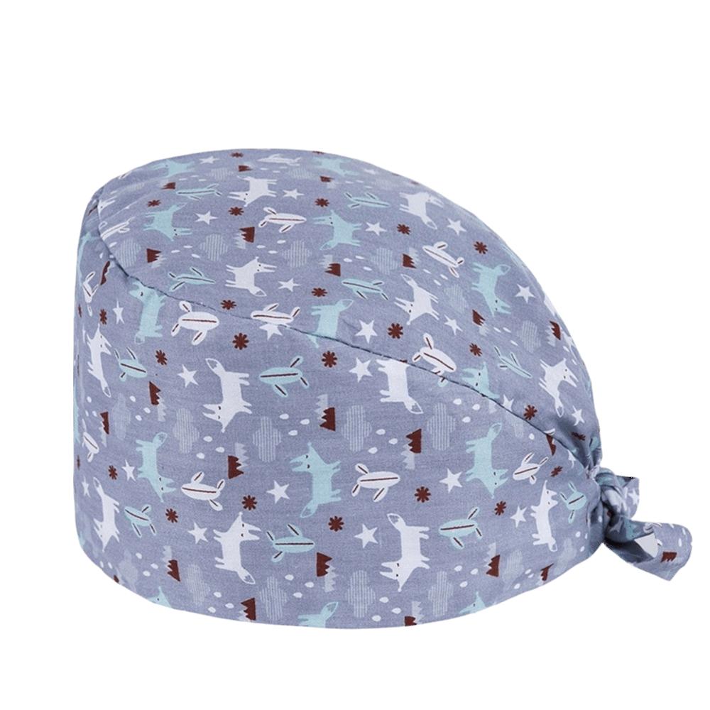 Unisex Cartoon Printing Scrub Cap Adjustable Buckle Print Design Lab Scrub Hat Breathable Soft Pure Healthcare Hats Pet Hospital