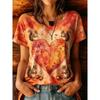 Women's Yellow Tie-Dye Sunflower Butterfly Print Round Neck T-Shirt Short Sleeve Casual Tops for Spring Summer