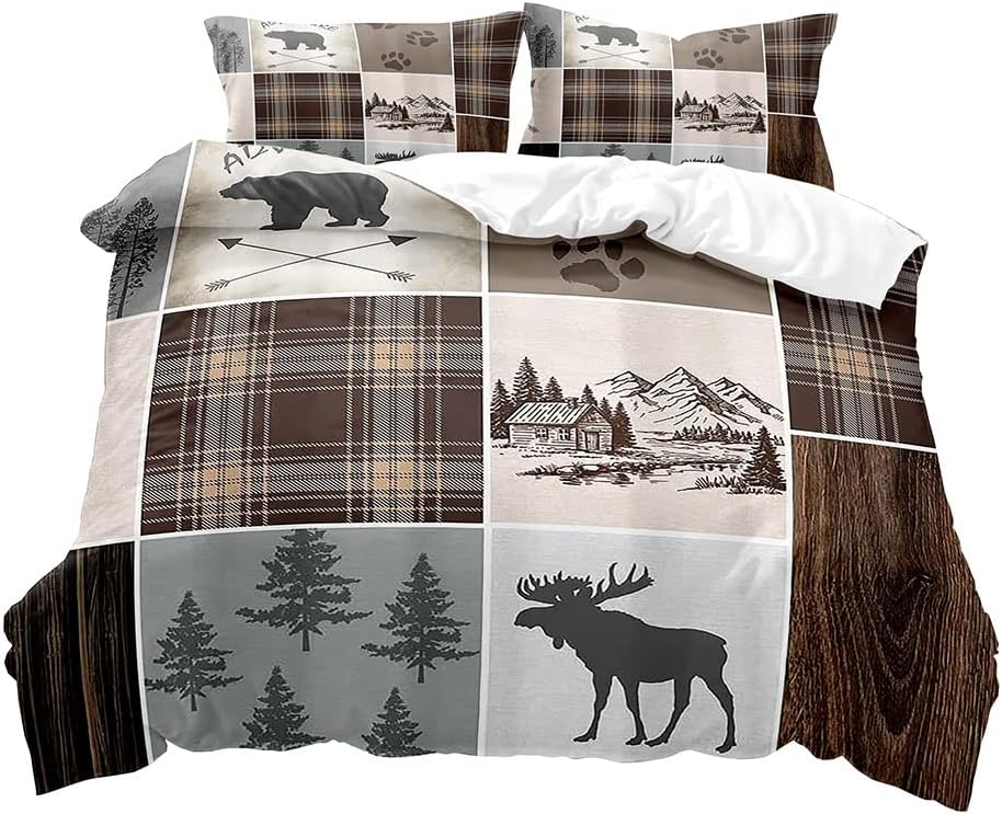 Cartoon Forest Animals Duvet Cover Queen King Size Double Bed Children Boy Bedding Bear Deer Fox Rabbit Country Cottage 3 Pcs