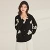 Retro Jacquard Cardigan Cotton Wool 100% Autumn/Winter V-neck Coat Versatile Women's Woolen Sweater for Daily Use
