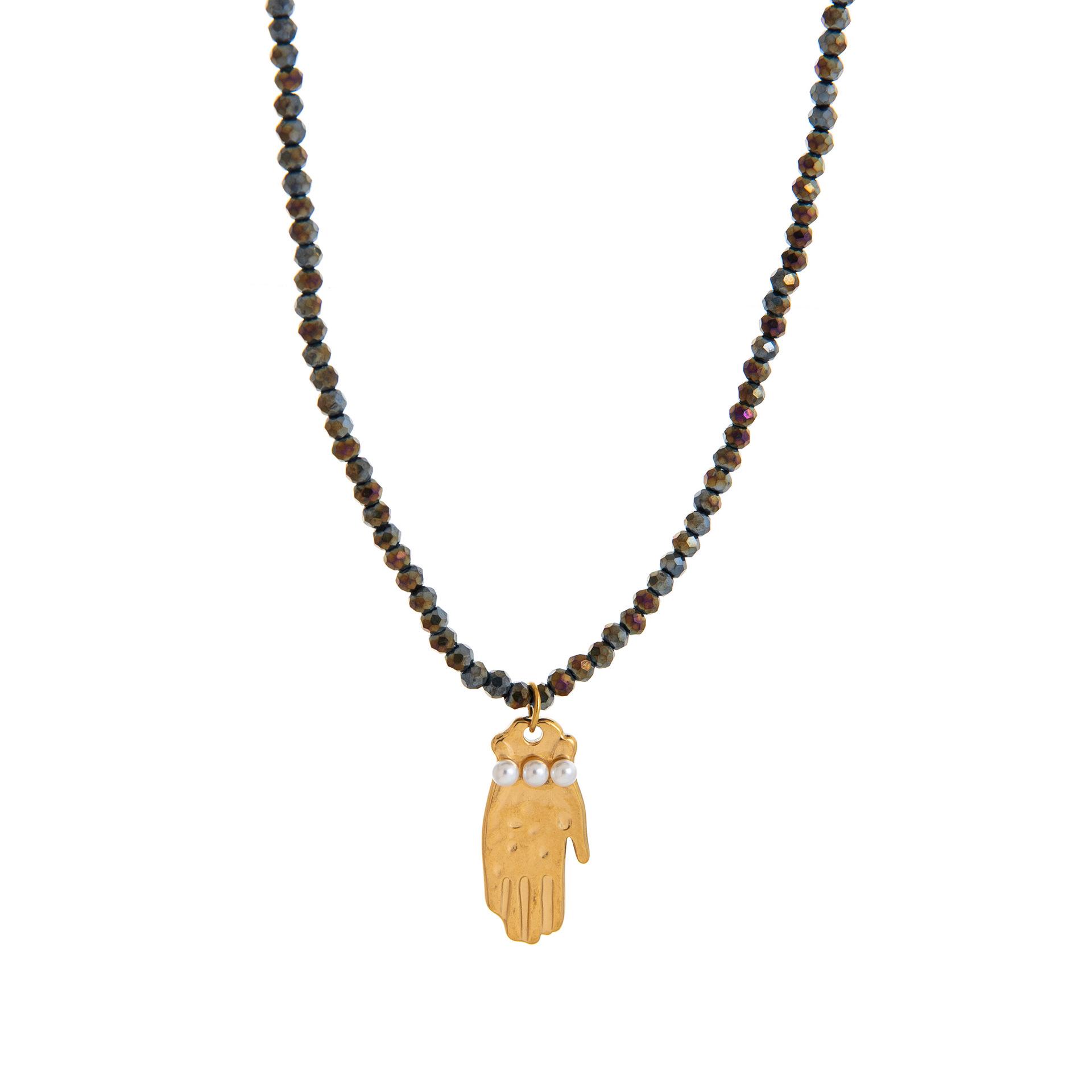 European-American 18K Gold-Plated Stainless Steel Necklace with Fish, Starfish, and Seashell Beads.