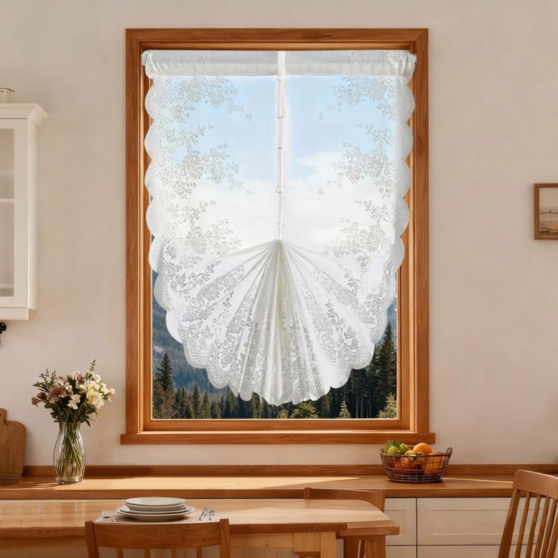 Flower Lace Sheer Window Curtain Elegant Light Filtering Privacy Pulling Design Drape with Rod Pocket For Home Decors
