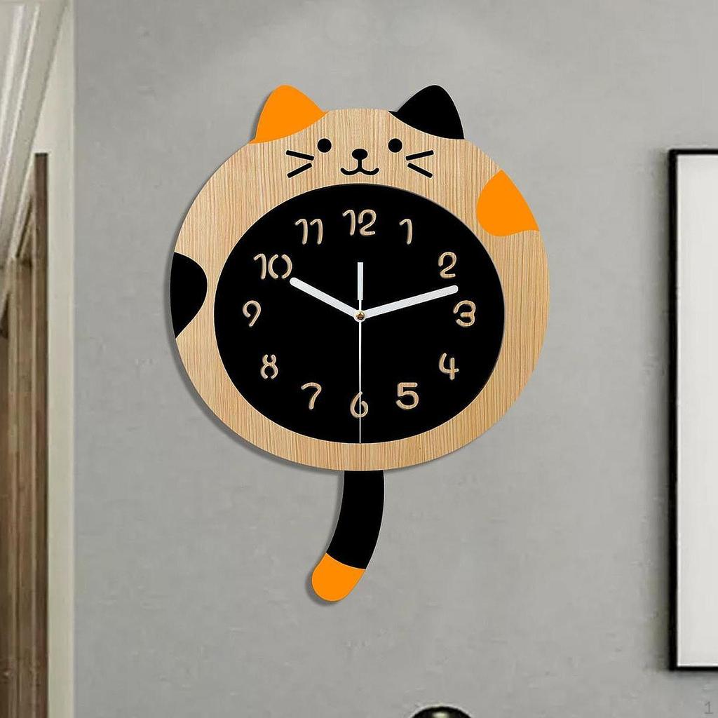 Acrylic Cat Wall Clock, Silent Hanging Clock for Bedroom Kids Room Kitchen
