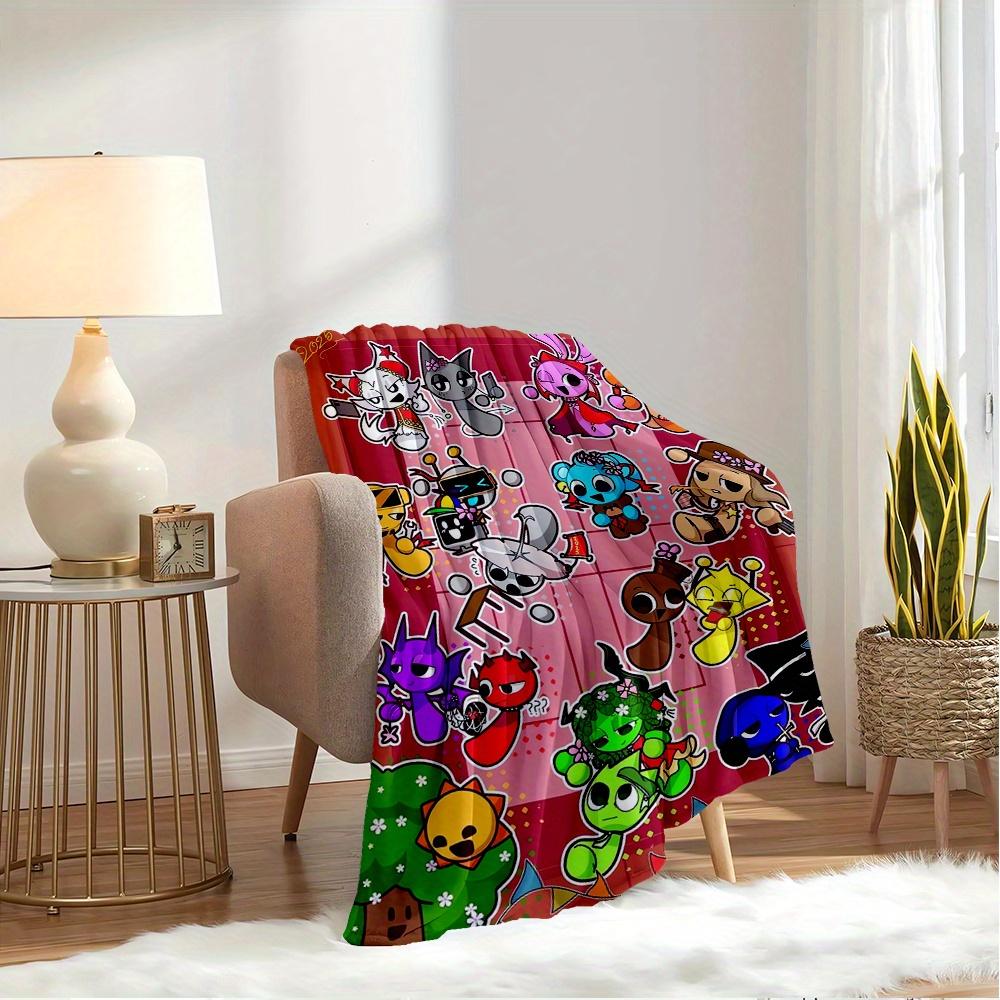 1pc sprunki,Cartoon ,IllustrationPrint Blanket Suitable for All Seasons, Perfect for Home, Travel, or Camping