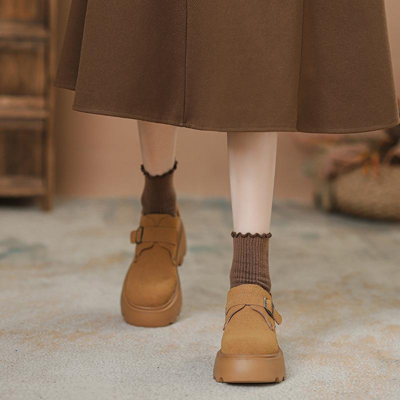 Thick-soled women's spring new muffin with one pedal, lazy Doudou shoes, inner height increase, casual single shoes women