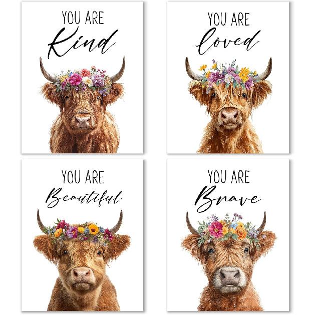 Aychlithic Highland Cow Western Posters Set - Western Wall Decor, Highland Cow pirational Wall Art Decor Poster Prints for Kitchen Home Room 8x10
