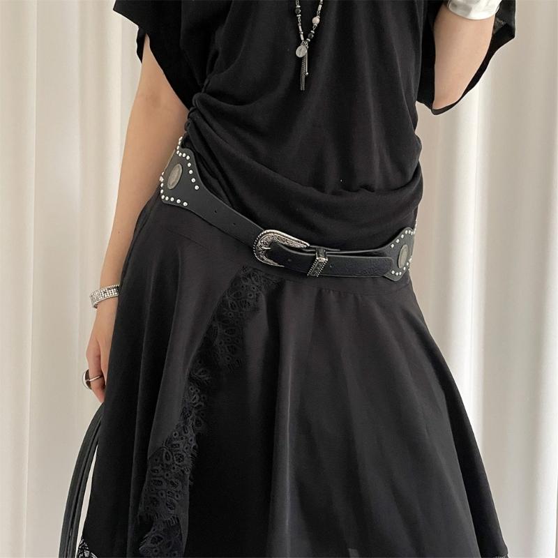 Unique Charm Wide Waist Sash PU Leather Waist Belt with Irregular Studs Feature Adjustable Waistband for Women