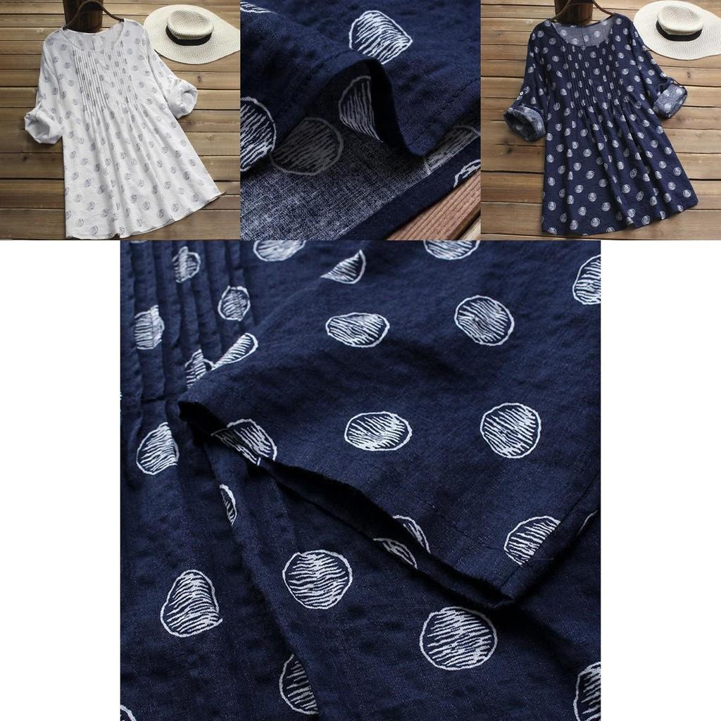 Plus Size Women Printed Dot T-shirt Dress Featuring Comfortable Long Sleeve Design