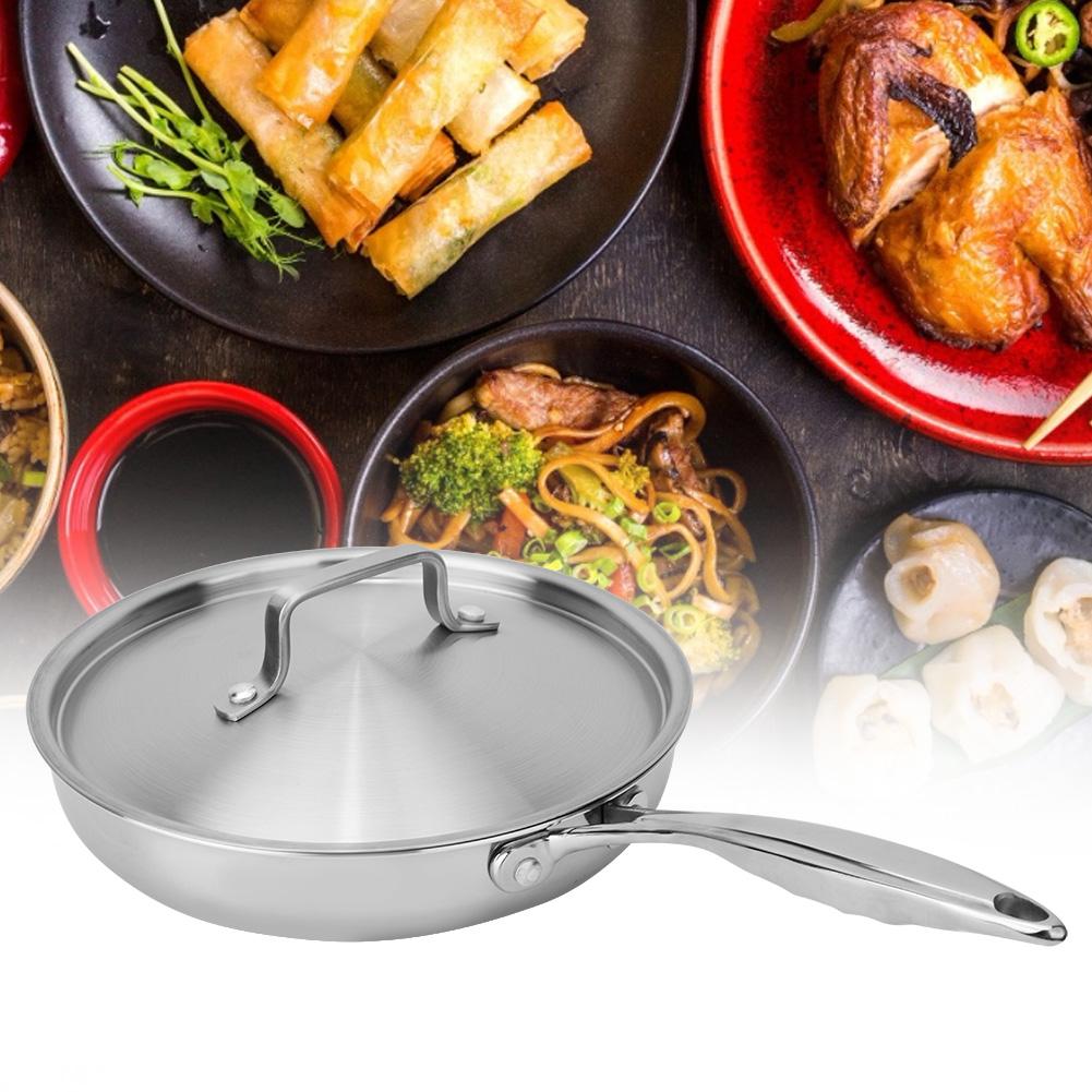 304/403 Stainless Steel Three Layer Flat Non Stick Frying Pan 24cm with Pot Cover