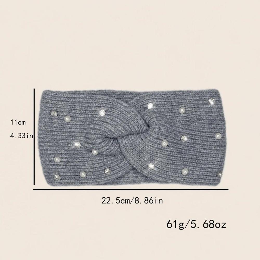 Rhinestone Pearl Decor Winter Pearl Headband Multiple Colors Elastic Ear Warmer Winter