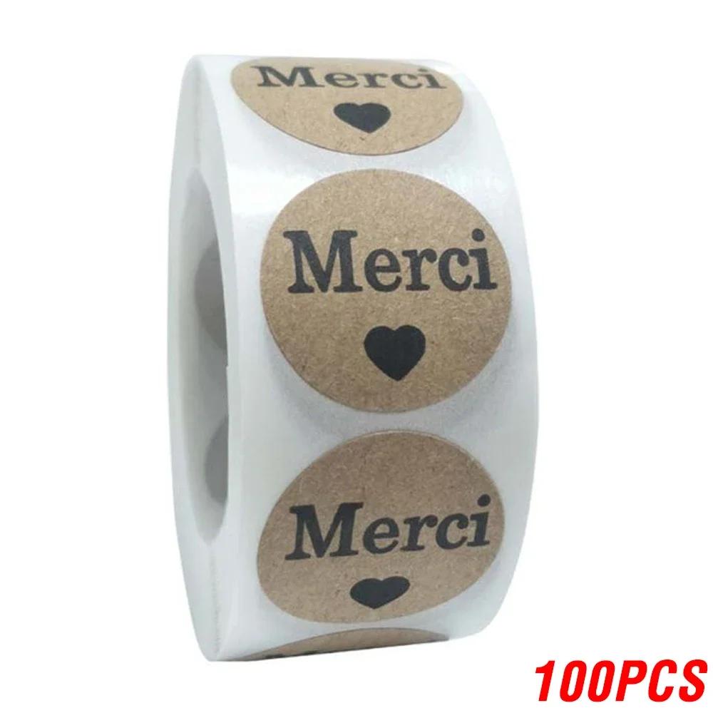 

Kraft Merci Stickers French Thank You Stickers gift Package Envelope Seal label Stationery Stickers