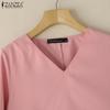 ZANZEA Women Casual V-Neck Solid Color Loose 3/4 Sleeve Blouse